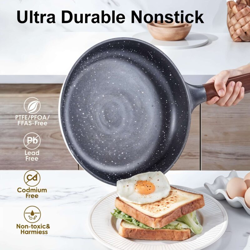 Athena 16-Piece Beige and Wood Tone Cookware Set