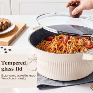 Athena 16-Piece Beige and Wood Tone Cookware Set