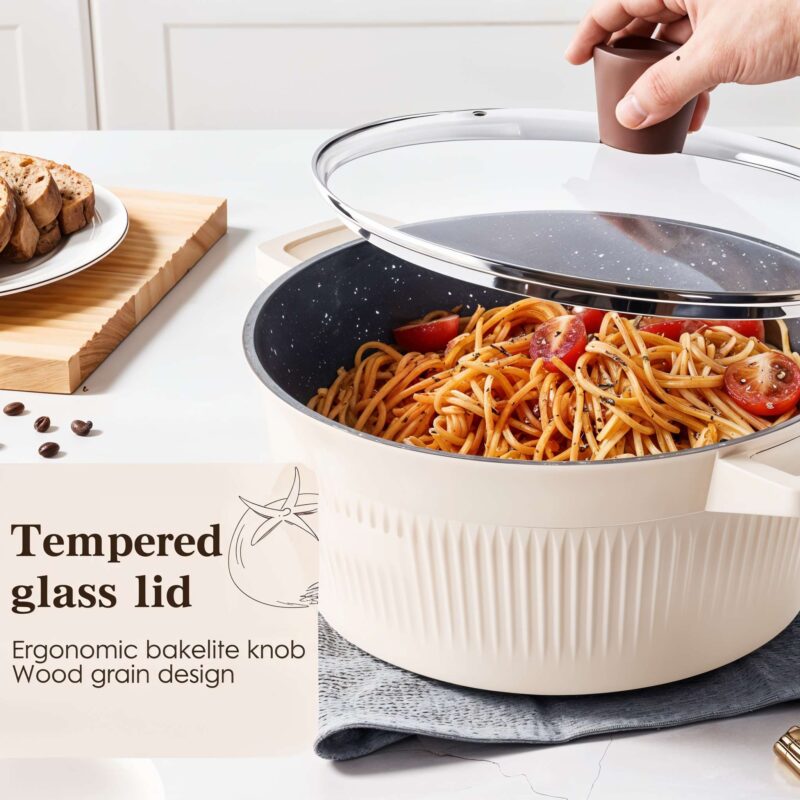 Athena 16-Piece Beige and Wood Tone Cookware Set