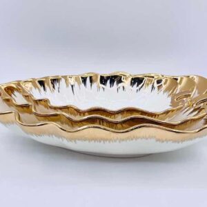 White and Gold Ceramic Flower-Shaped Serving Set - 3 Pieces