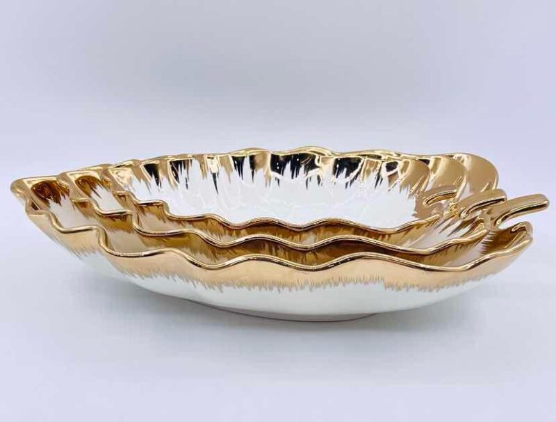 White and Gold Ceramic Flower-Shaped Serving Set - 3 Pieces