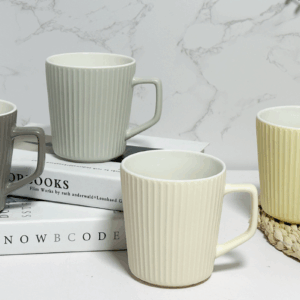 Ribbed Ceramic Coffee Mug Set - 4 Pack Matte Pastel (13 oz)