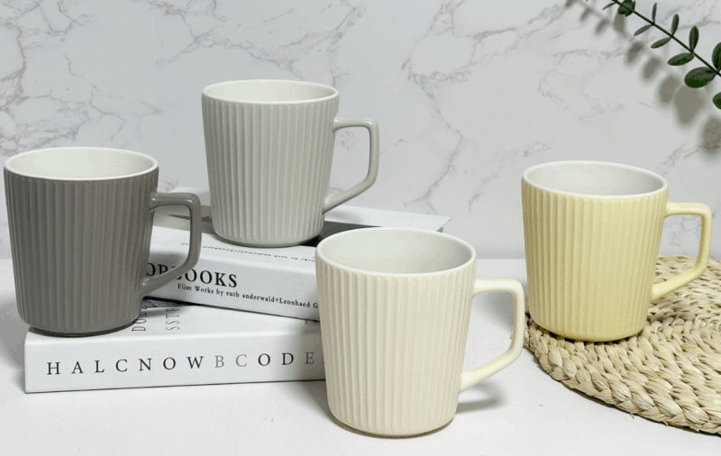 Ribbed Ceramic Coffee Mug Set - 4 Pack Matte Pastel (13 oz)