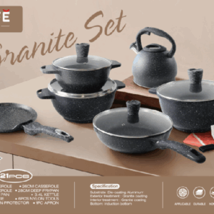 12-Piece Black Granite Cookware Set with Kettle and Tools