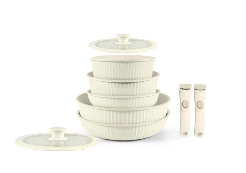 Cream Detachable Handle Pot and Pan Cookware Set | Versatile Kitchen Essentials