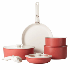 Pink Detachable Handle Cookware Set with Pots, Pans & Lids