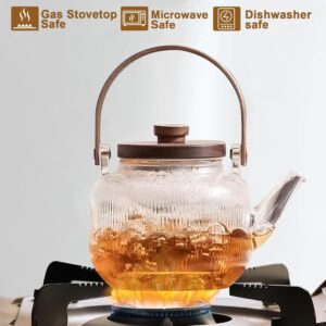 Japanese-Style Borosilicate Glass Teapot Set of 7 with Wood Handle – Heat-Resistant with Filter and Cups