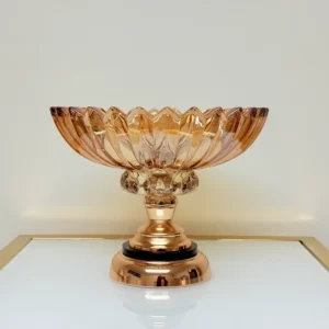 amber glass candy bowl with gold base