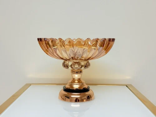 amber-glass-candy-bowl-with-gold-base amber glass candy bowl with gold base