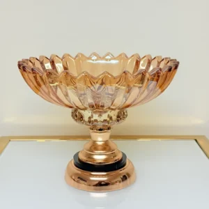 Amber Glass Candy Bowl with Gold Base - Decorative Fruit & Cookie Centerpiece