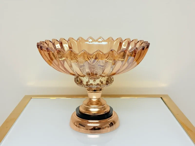 Amber Glass Candy Bowl with Gold Base - Decorative Fruit & Cookie Centerpiece