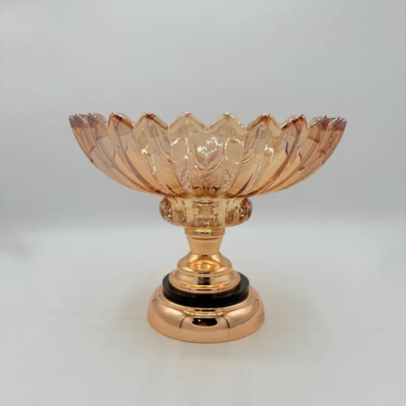 Amber Glass Candy Bowl with Gold Base - Decorative Fruit & Cookie Centerpiece