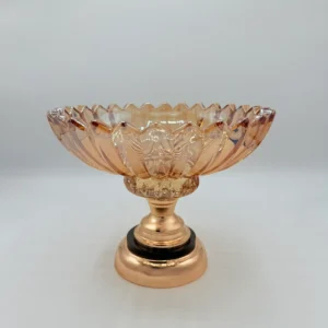 Amber Glass Candy Bowl with Gold Base - Decorative Fruit & Cookie Centerpiece