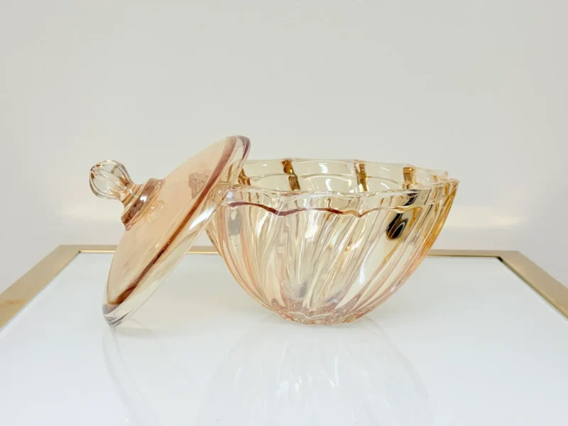 Amber Glass Serving Bowl with Lid - Decorative Fruit, Salad & Treat Bowl
