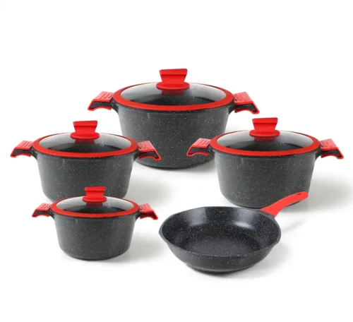 black-and-red-nonstick-cookware-set-with-lids-multiple-sizes Black and Red Nonstick Cookware Set with Lids - Multiple Sizes