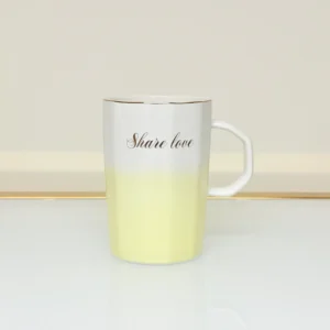 Ceramic Mug with Gradient Finish and Love Quote - “Share Love” & “Sweet Love” Mugs (Green, Blue, Pink, Yellow)