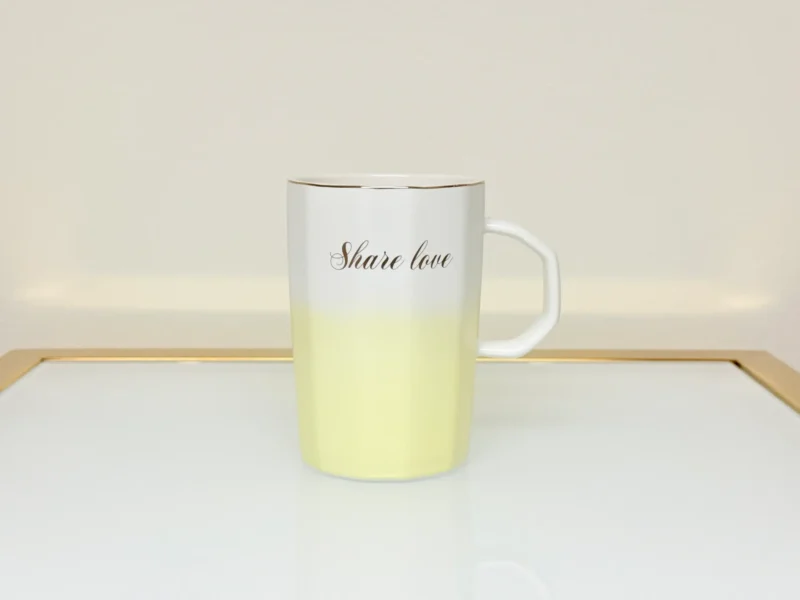 Ceramic Mug with Gradient Finish and Love Quote - “Share Love” & “Sweet Love” Mugs (Green, Blue, Pink, Yellow)