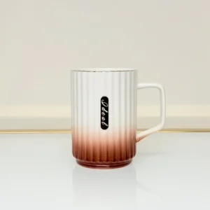 Ceramic Mug with Ombre Gradient - Ribbed Coffee & Tea Mug (Green, Blue, Red, Brown)
