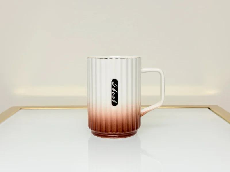 Ceramic Mug with Ombre Gradient - Ribbed Coffee & Tea Mug (Green, Blue, Red, Brown)