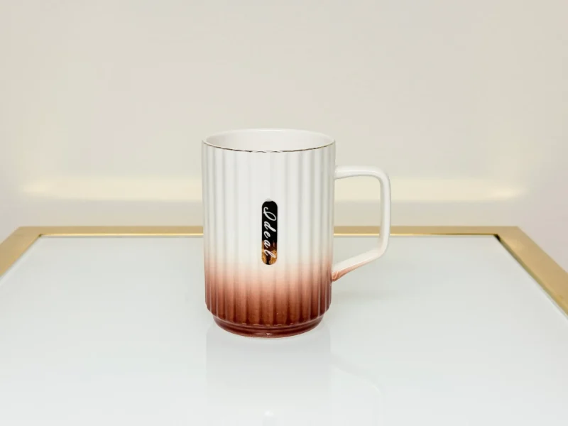 Ceramic Mug with Ombre Gradient - Ribbed Coffee & Tea Mug (Green, Blue, Red, Brown)