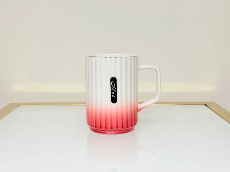 Ceramic Mug with Ombre Gradient - Ribbed Coffee & Tea Mug (Green, Blue, Red, Brown)