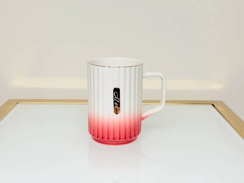 Ceramic Mug with Ombre Gradient - Ribbed Coffee & Tea Mug (Green, Blue, Red, Brown)