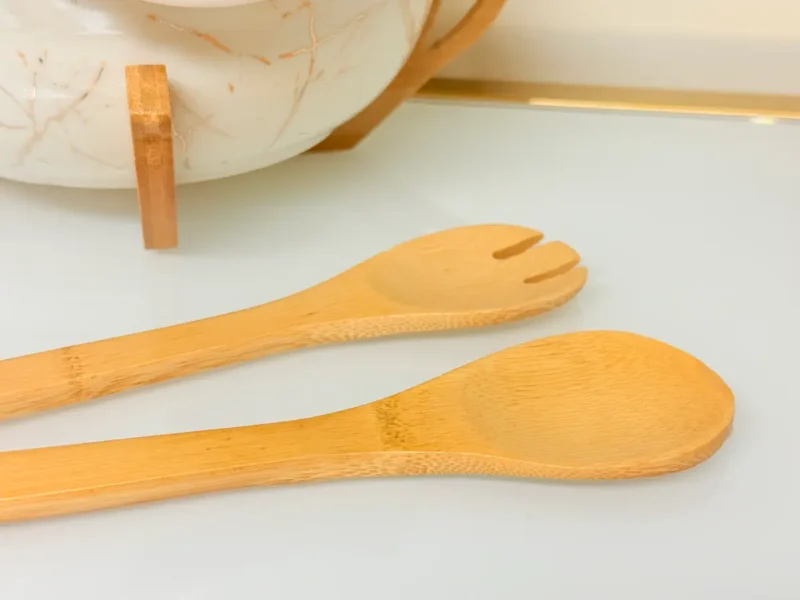 Ceramic Salad Bowl Set with Bamboo Stand - Deep Oval Design