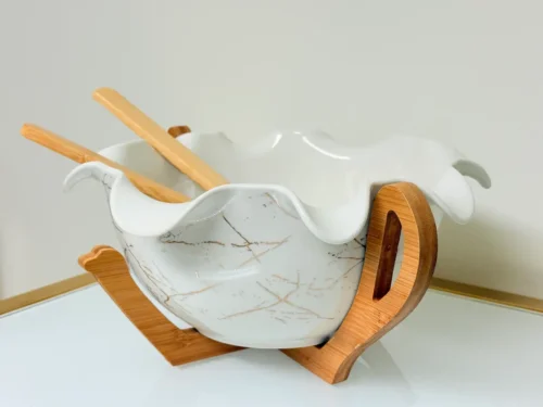 ceramic-salad-bowl-set-bamboo-stand-utensils-side ceramic salad bowl set