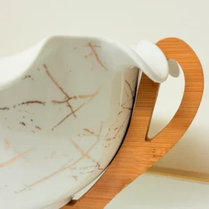 Ceramic Salad Bowl Set with Bamboo Stand and Utensils