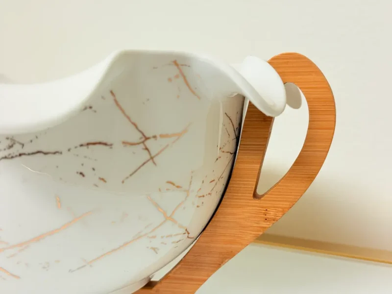 Ceramic Salad Bowl Set with Bamboo Stand and Utensils