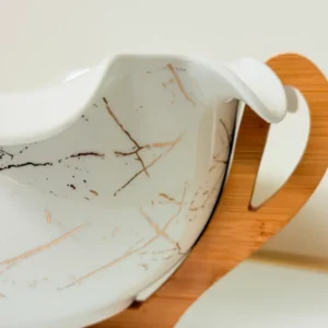 Ceramic Salad Bowl Set with Bamboo Stand and Utensils