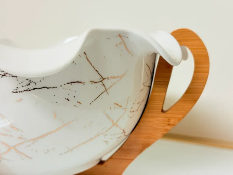 Ceramic Salad Bowl Set with Bamboo Stand and Utensils