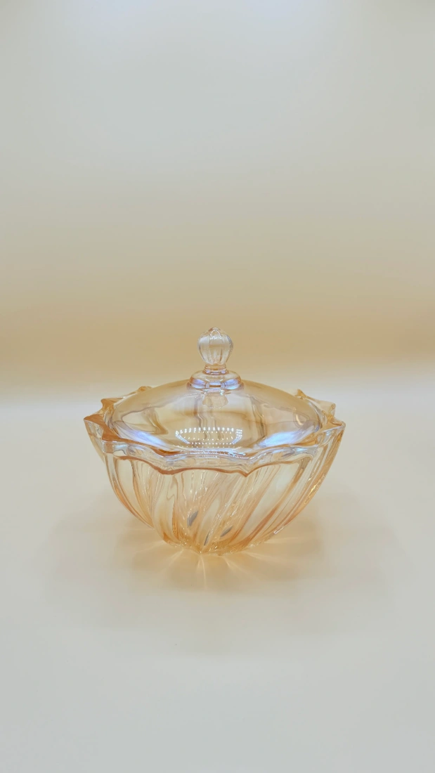Amber Glass Serving Bowl with Lid - Decorative Fruit, Salad & Treat Bowl