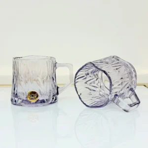 Crystal Glass Pitcher Set with 4 Matching Glasses - Textured Design & Gold Lid