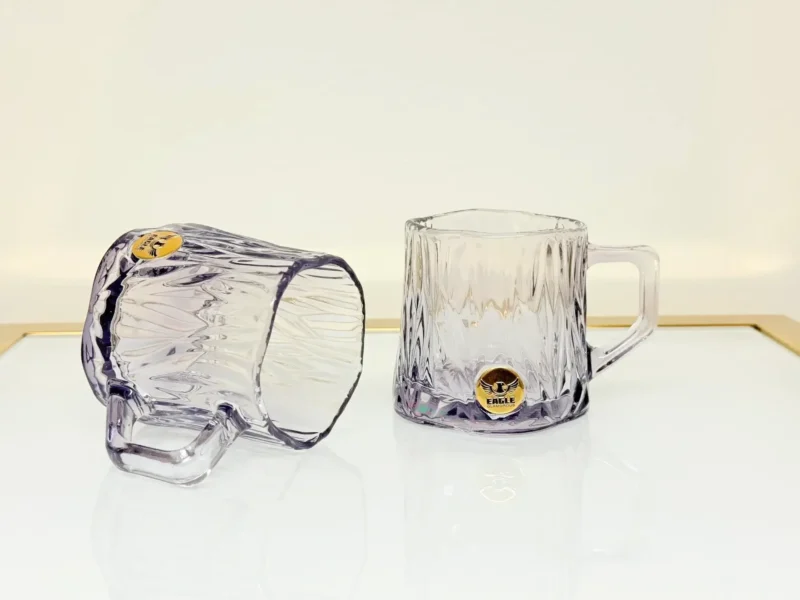 Crystal Glass Pitcher Set with 4 Matching Glasses - Textured Design & Gold Lid