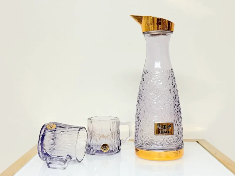 crystal glass pitcher set with 4 matching glasses