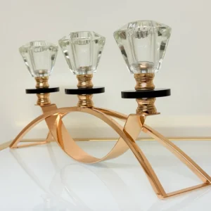 crystal-glass-triple-candle-holder-side-1 Crystal Glass Triple Candle Holder - Elegant Arch Design with Gold Base