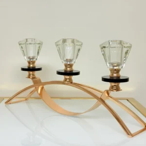 crystal-glass-triple-candle-holder-side Crystal Glass Triple Candle Holder - Elegant Arch Design with Gold Base