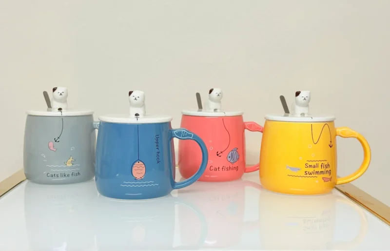 cute ceramic cat mug with lid and spoon cute ceramic cat mug with lid and spoon