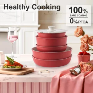 Pink Detachable Handle Cookware Set with Pots, Pans & Lids