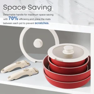 Pink Detachable Handle Cookware Set with Pots, Pans & Lids