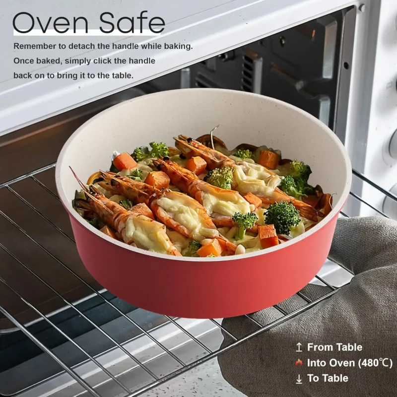 Pink Detachable Handle Cookware Set with Pots, Pans & Lids