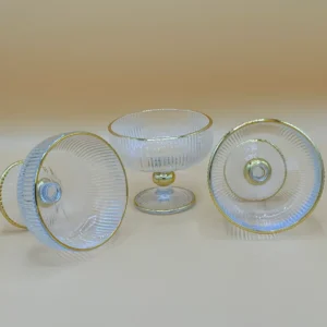 Elegant Gold Rimmed Ribbed Glass Dessert Cups - Set of 6
