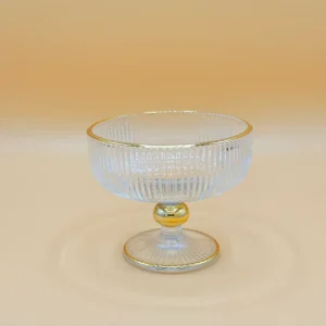 Elegant Gold Rimmed Ribbed Glass Dessert Cups - Set of 6