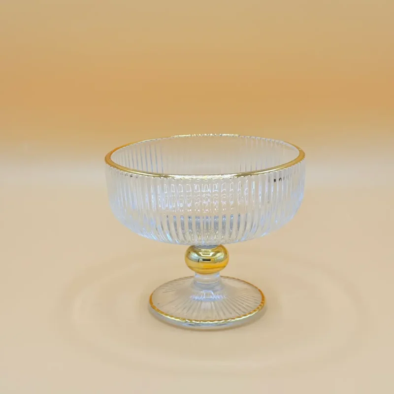 Elegant Gold Rimmed Ribbed Glass Dessert Cups - Set of 6