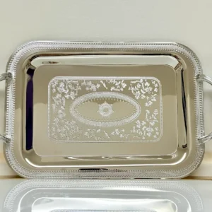 engraved silver serving tray set