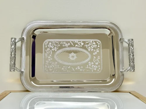 engraved-silver-serving-tray-set-3-piece-single engraved silver serving tray set