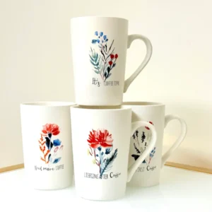 Floral Coffee Mugs Set of 4 - Ceramic Cups with Quotes - 12oz