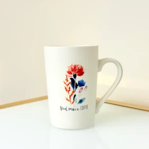 Floral Coffee Mugs Set of 4 - Ceramic Cups with Quotes - 12oz