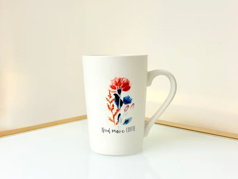 Floral Coffee Mugs Set of 4 - Ceramic Cups with Quotes - 12oz